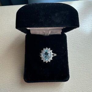 Stunning Sterling Silver Blue Topaz Halo Ring -size 7